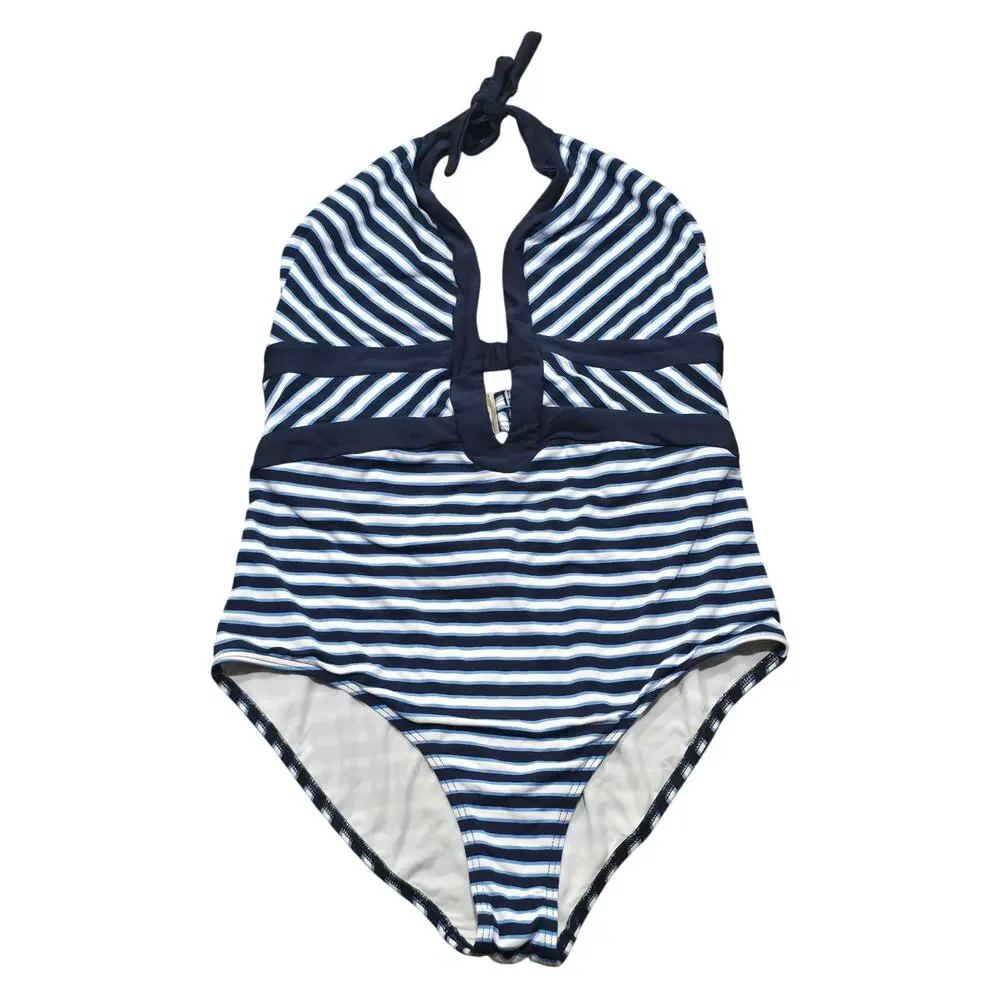 JETS Australia by Jessika Allen Striped Plunge V-Neck One-Piece Swimsuit